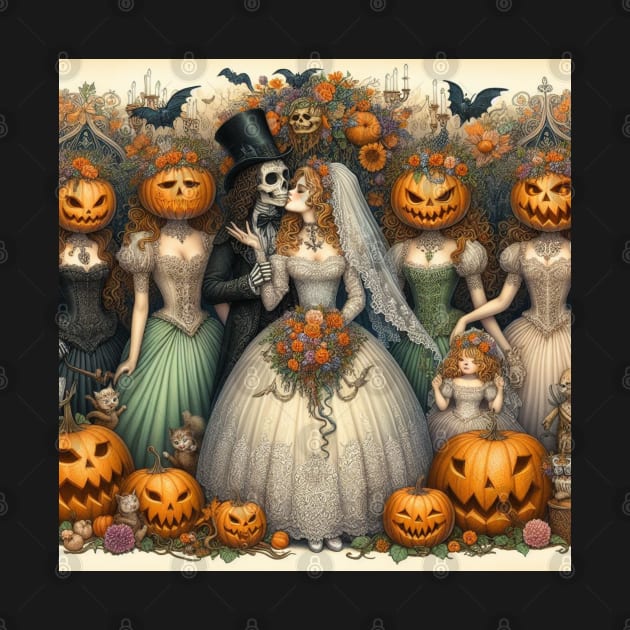 Halloween Groom, Bride and Bridesmaids by EverBride