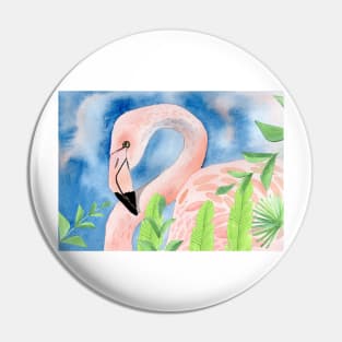 Flamingo with tropical leaves 2 Pin