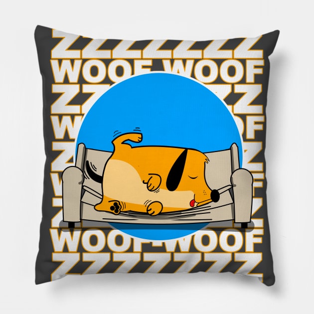 Happy Dog Dreaming On The Couch Pillow by SteveW50