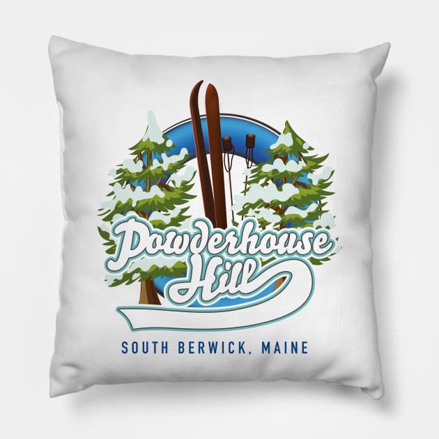 Powderhouse Hill South Berwick Maine ski logo Pillow by nickemporium1