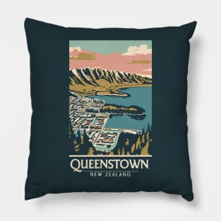 A Vintage Travel Art of Queenstown - New Zealand Pillow