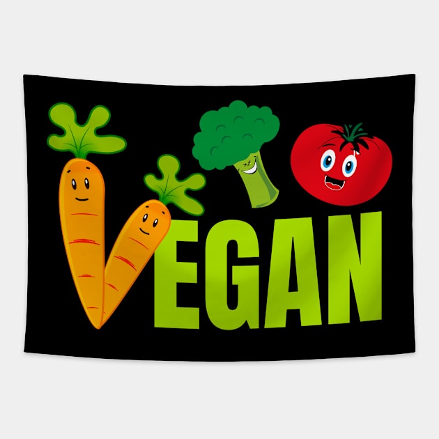 Vegan Power Funny Veggies Tapestry by Whimsical Frank