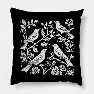 Lino Cut Bird Pillow