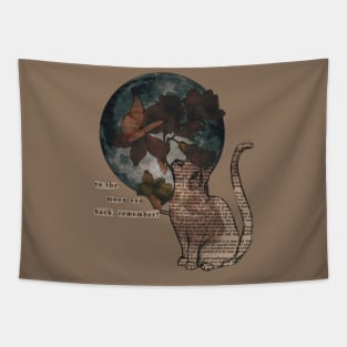 Cat flowers romantic moon aesthetic beautiful dream sky quote quotes vintage retro Tapestry