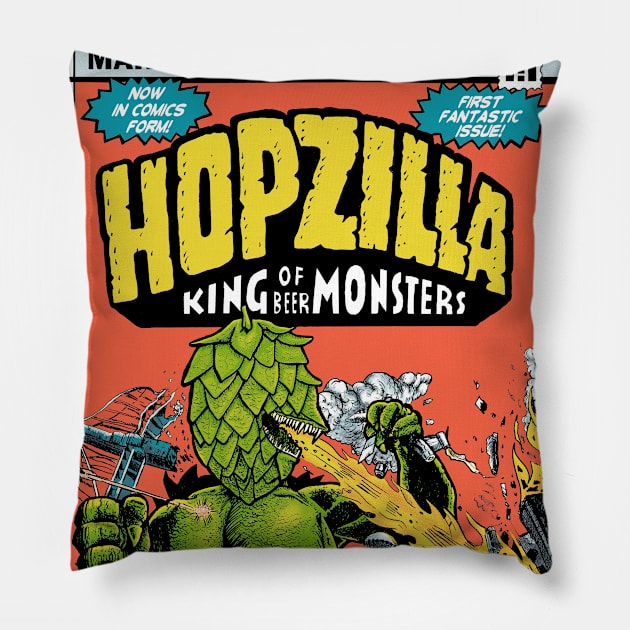 HOPZILLA - KING OF BEER MONSTERS Pillow by LewyLewy