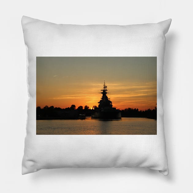 Battleship At Sunset Pillow by Cynthia48