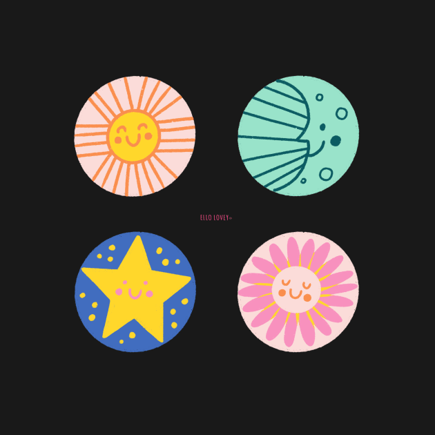 Sun + Moon+ Star + Flower Sticker Set by ellolovey