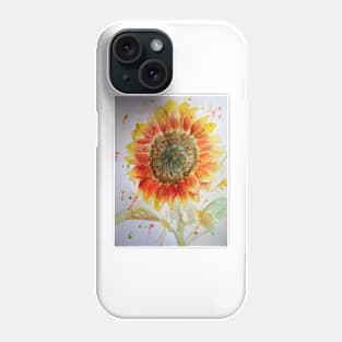 Sunflower Watercolor Painting red yellow floral art Phone Case