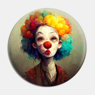 Colorful clown face with big hair. Pin