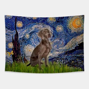 Weimaraner in Adaptatin of Starry Night by Van Gogh Tapestry