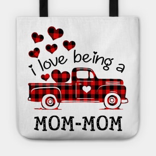 I Love Being Mom-Mom Red Plaid Buffalo Truck Hearts Valentine's Day Shirt Tote