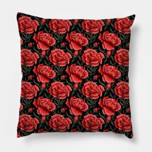 Illustrated Carnation - Red and Green Floral Pattern Pillow