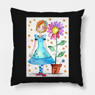 Girl with a potted flower Pillow