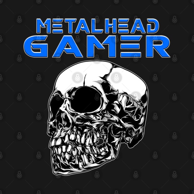 Metalhead Gamer Quarter Skull Blue by Shawnsonart