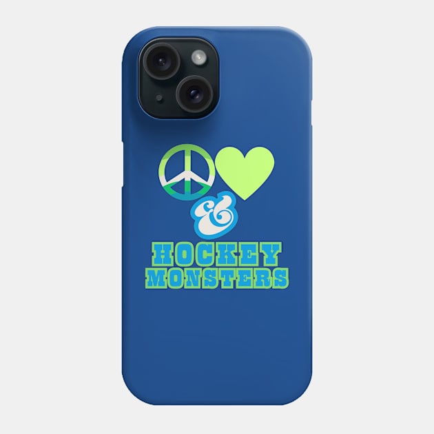 Peace, Love & Hockey Monsters  - Pacific Northwest  Retro Pop Electric Green Style Phone Case by SwagOMart