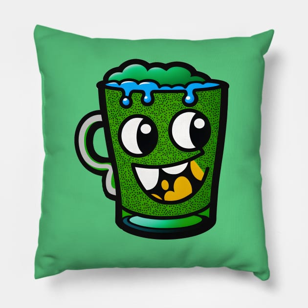 St. Patrick’s Day Funny Green Beer Mug Cartoon Pillow by Xtian Dela ✅