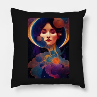 Birth of A Star, Art Nouveau, Vintage, Mucha, Gilded Age, Space Pillow