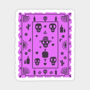 Dia De Los Muertos - purple - Papel Picado - black skulls Magnet