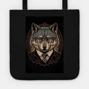 Handsome Wolf portrait with Glasses Tote