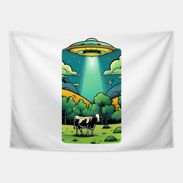 UFO Cow Abdcution Tapestry by roswellboutique