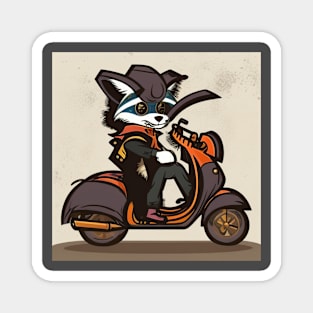 A steampunk fox fursona with boots sitting on a vespa moped Magnet