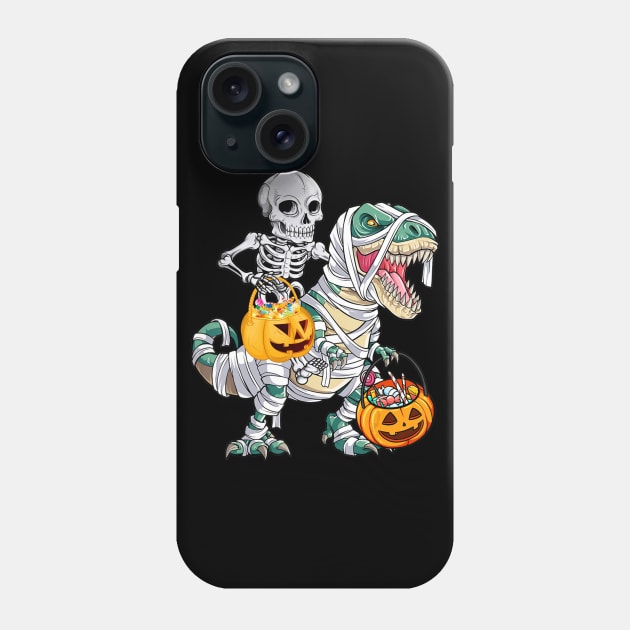 Skeleton Riding Mummy Dinosaur T rex Halloween Kids Boys Men Phone Case by binnacleenta