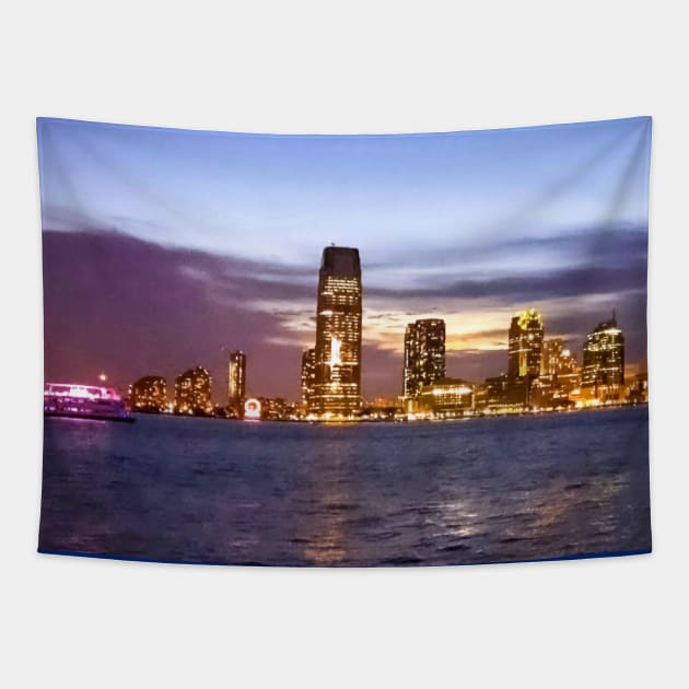 Jersey City Skyline Skyscrapers Night Battery Park NYC Tapestry by eleonoraingrid