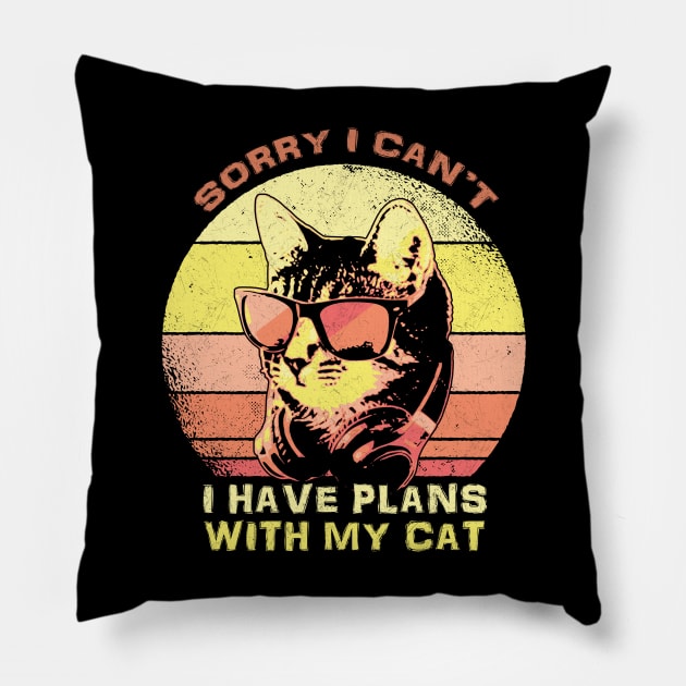 Sorry I Cant I have Plans With My Cat Sunset Pillow by Nerd_art