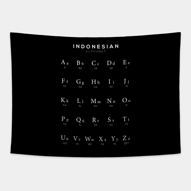 Indonesian Alphabet Chart, Black Tapestry by typelab