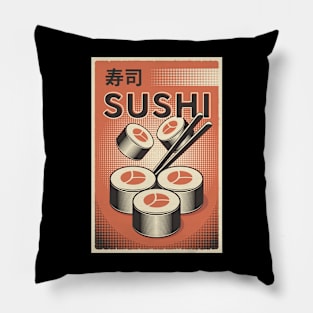 Retro Sushi Japanese Poster T-shirt Pillow