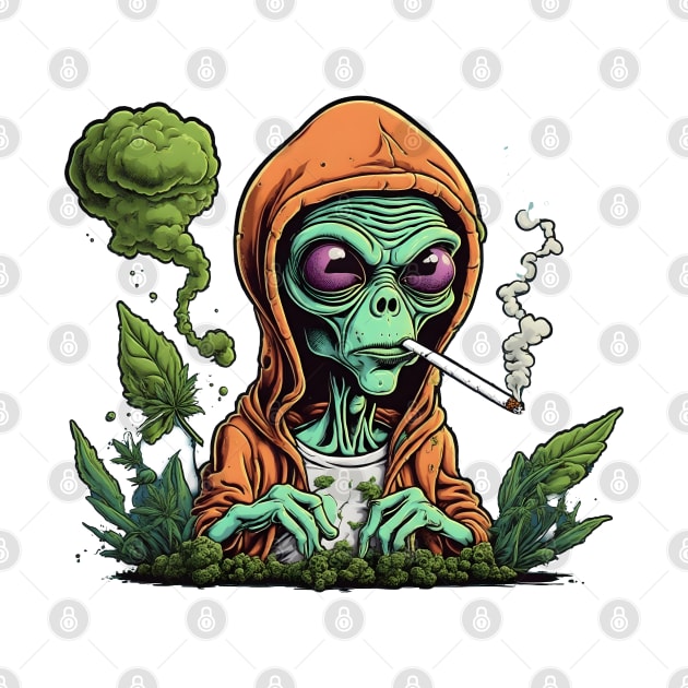 Alien Smoking Weed by Peter Awax