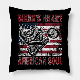 Biker's Heart American Soul Pillow