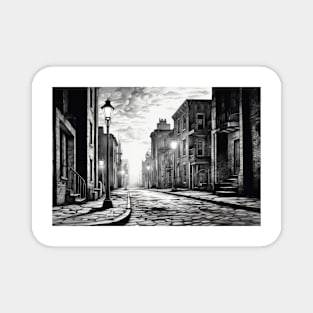 Cityscape Brick Road Tranquil NightInk Sketch Style Magnet