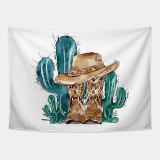 Cowboy hat with boots.Cactus Tapestry