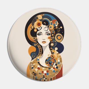 Gustav Klimt's Radiant Vision: Inspired Woman in Ornate Splendor Pin