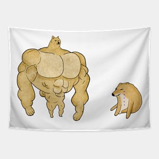 Swole Buff Doge VS Cheems Dank Meme Tapestry