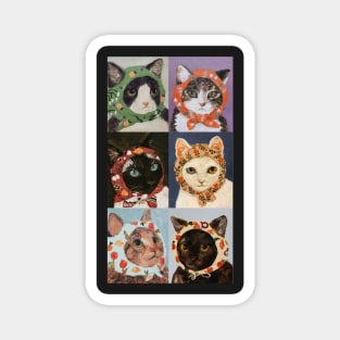 six cats wearing head scarf painting Magnet