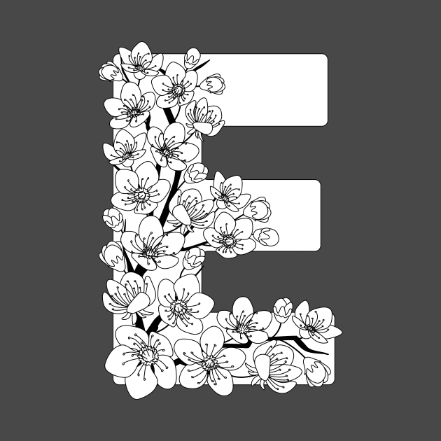 Monochrome capital letter E patterned with sakura twig by Alina