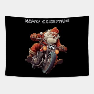 Santa Celebrate Christmas With Motorcycle Tapestry