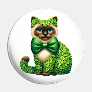 Clover Siamese Cat St Patricks Day Pin