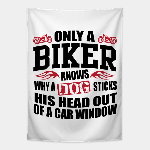 Biker sticks head out of window Tapestry by nektarinchen