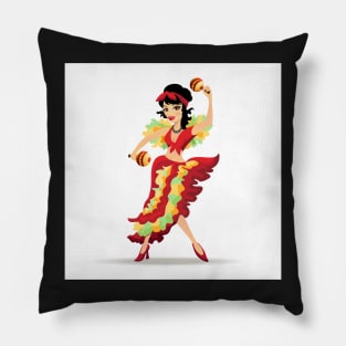 Latina beautiful girl dancing with maracas Pillow