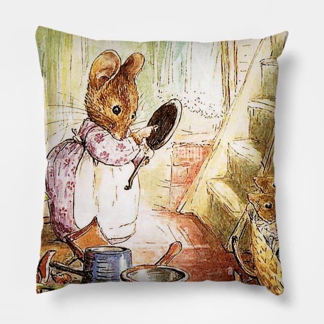 “Mrs Mouse Cleans Pots and Pans” by Beatrix Potter Pillow by PatricianneK