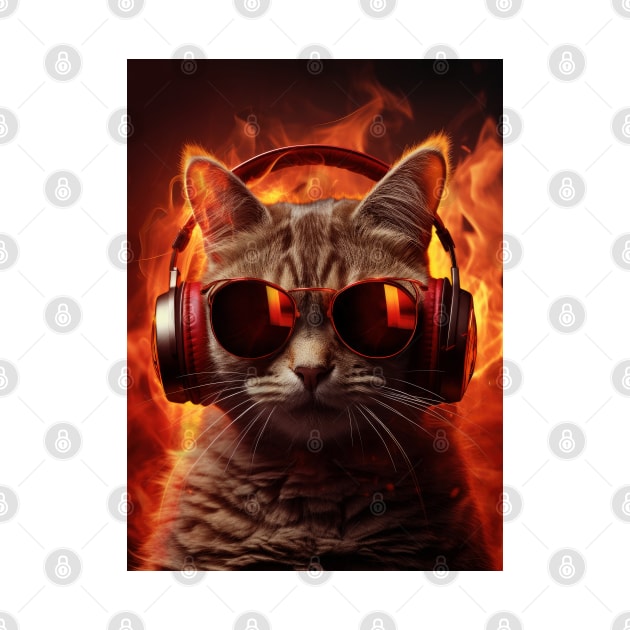 Music Addict cat wearing sunglasses and headphones by Juka