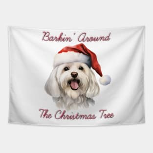 Christmas Maltese Dog in Santa Hat Tapestry