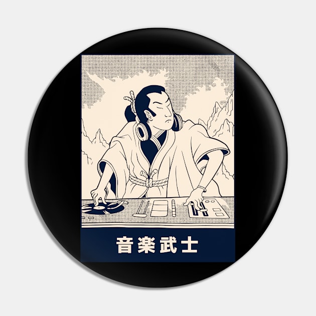 Samurai Japanese DJ Party Remix Music Pin by OfCA Design