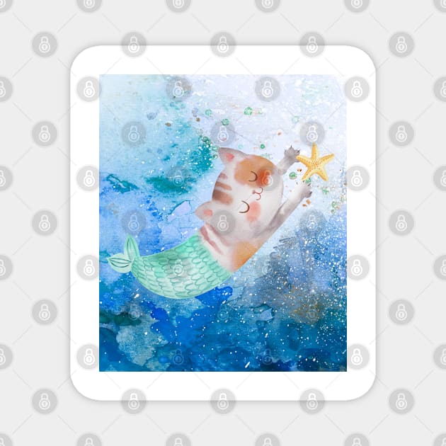 Watercolor cute mermaid purrmaid Magnet by Mission Bear