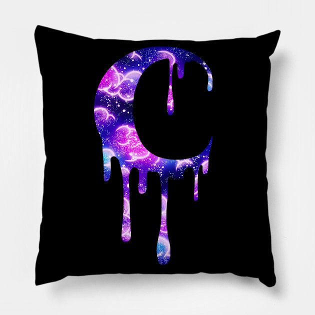 Galaxy Dripping Moon Pillow by Jan Grackle