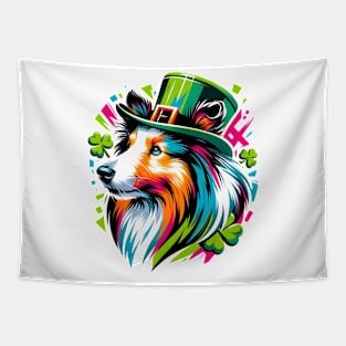 Shetland Sheepdog Embraces Saint Patrick's Day Spirit Tapestry