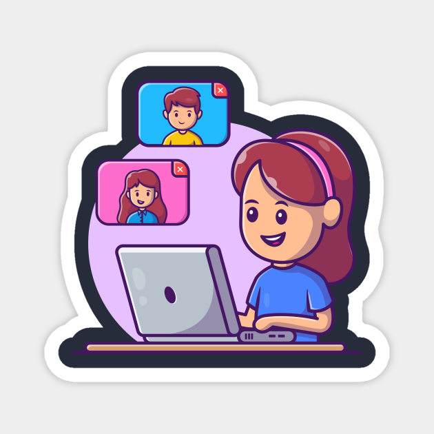 Cute girl video call cartoon - Computer - Magnet | TeePublic Cute girl video call cartoon - Computer - Magnet | TeePublic